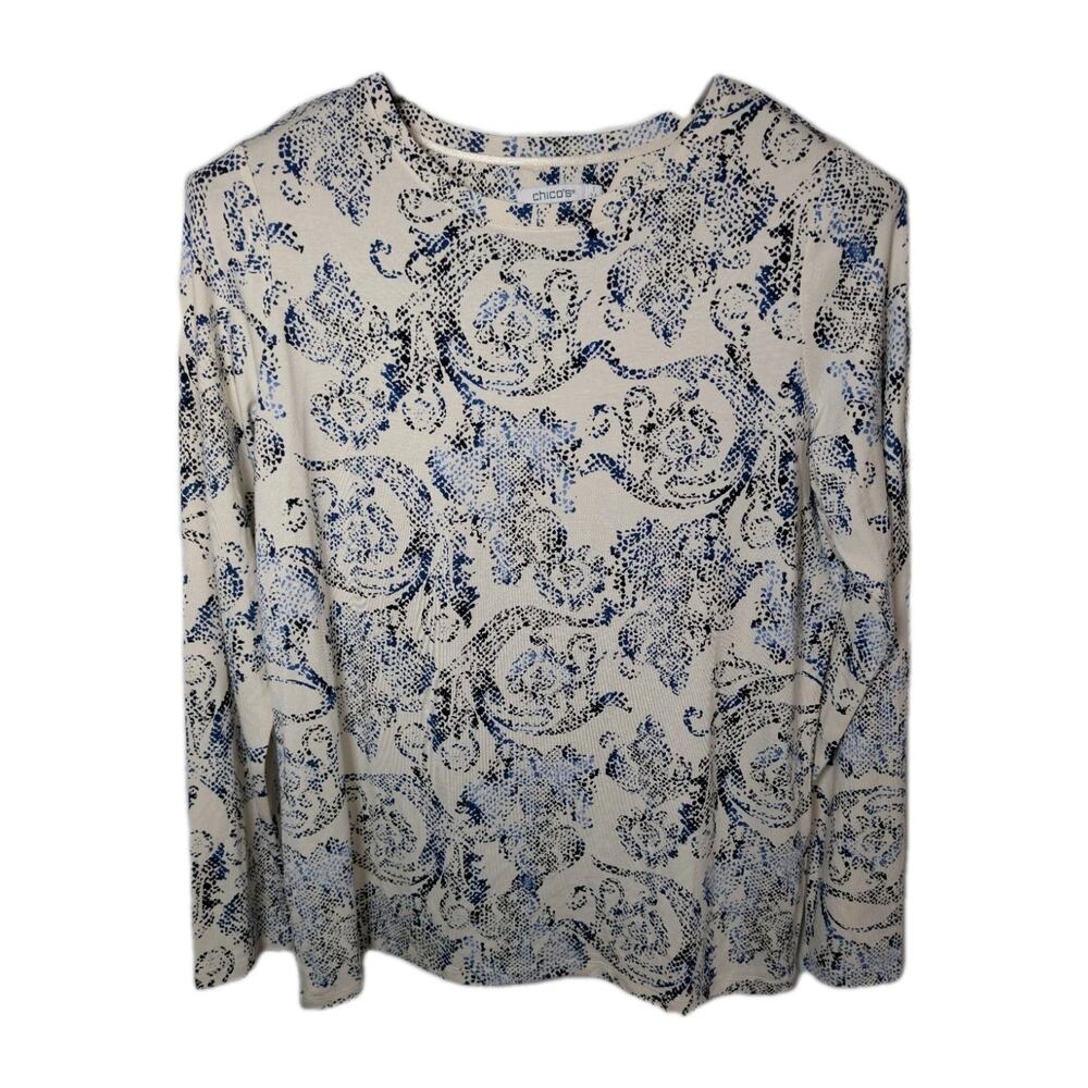 Chico's Shirt Tunic Blouse Top Stretchy Floral Women's Size Medium 1 * Top Boho